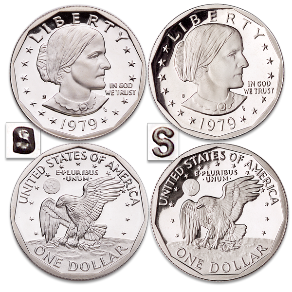 1979-S Type 1 & 2 (Filled & Clear) Susan B. Anthony Dollar Set