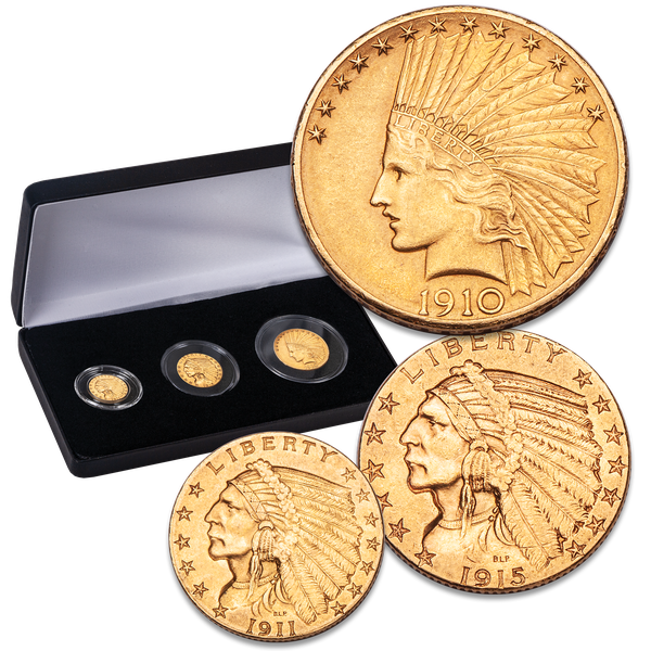 1908-1932 Gold $2.50, $5 & $10 Indian Head Set