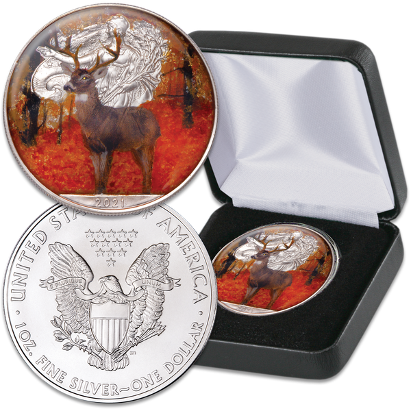 2021 Colorized Autumn White-tailed Deer American Silver Eagle