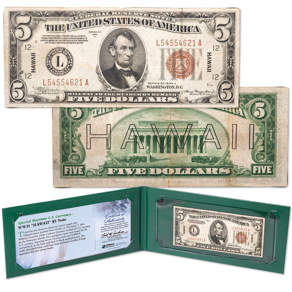 1934A $5 Hawaii Emergency Note in Holder