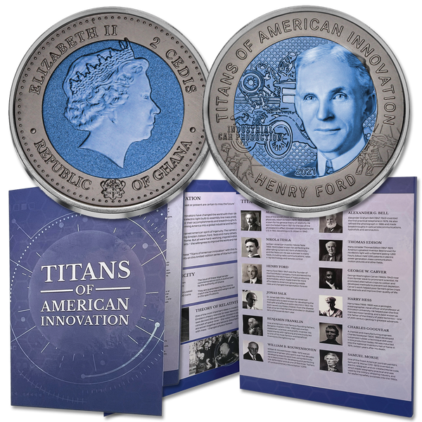 2021 Ghana 2 Cedis Titanium Henry Ford with Folder