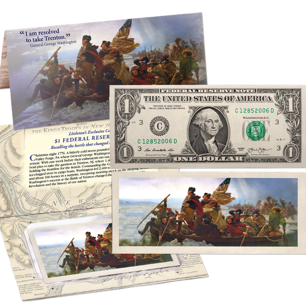 Colorized Washington Crossing the Delaware $1 Federal Reserve Note