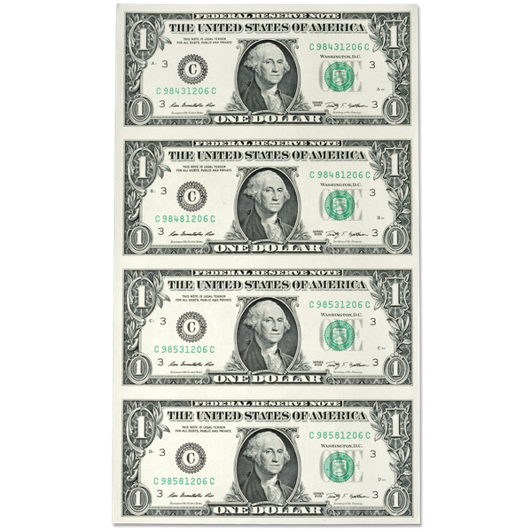 2009 Uncut Sheet $1 Federal Reserve Notes