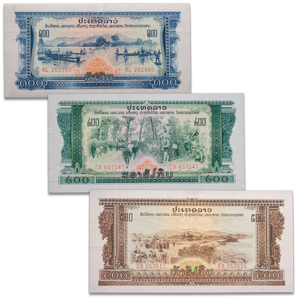ND Laos 100, 200, 500 Kip Note Set