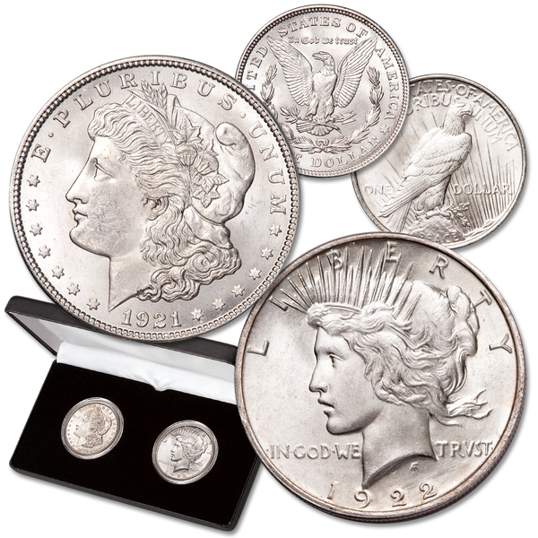 1921 Morgan & 1922 Peace Silver Dollars Set