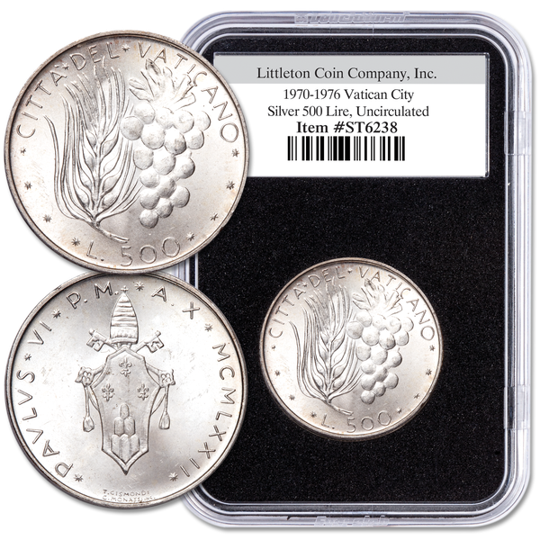 1970-1976 Vatican City Silver 500 Lire with Holder