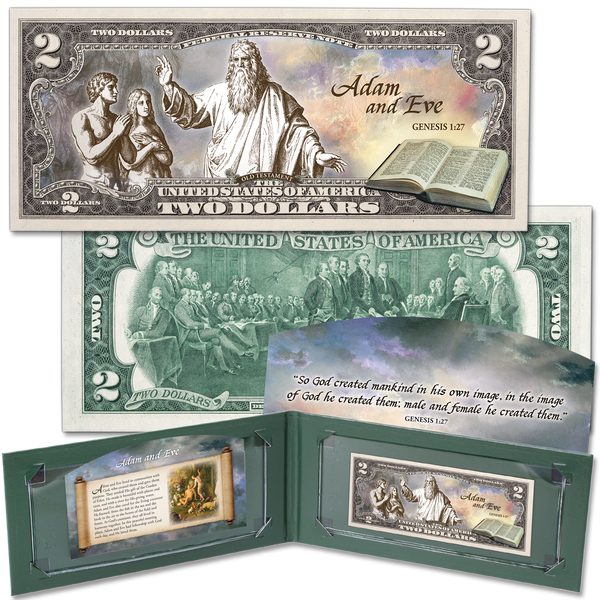 Stories of the Bible Series Colorized $2 Federal Reserve Note - Adam and Eve