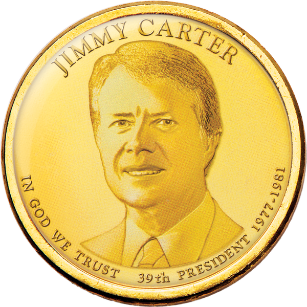 Colorized "Modern Presidents" Dollar with Golden Hue - Jimmy Carter with Holder