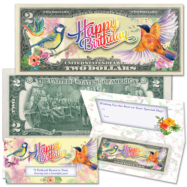 Colorized Happy Birthday $2 Note - Adult