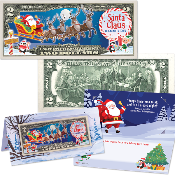 Colorized Santa is Coming to Town $2 Federal Reserve Note