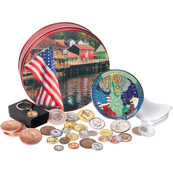 Old Glory Collector's Tin Filled with Collectibles