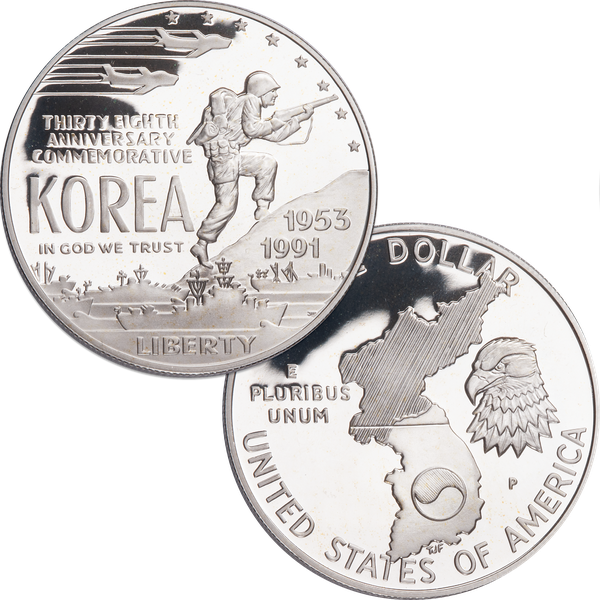 1953 Denomination Set & 1991 Korean War Memorial Silver Dollar