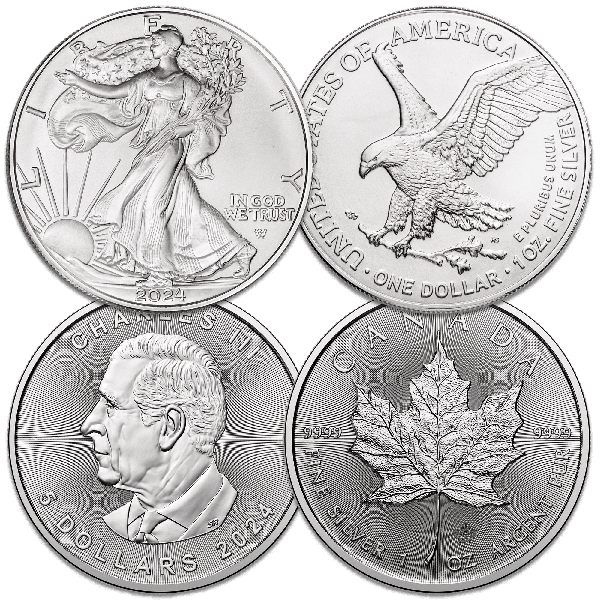 2024 Canada Silver $5 Maple Leaf & 2024 $1 American Silver Eagle