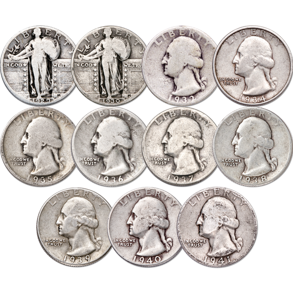 1929-1941 Great Depression U.S. Silver Quarter Year Set