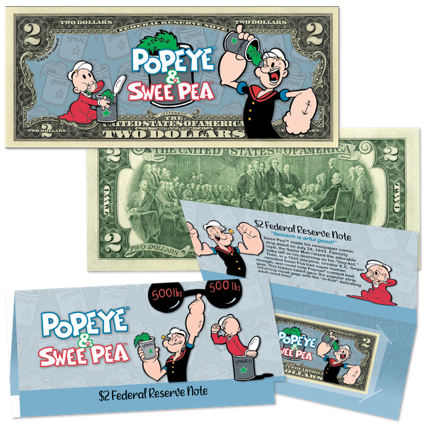 Popeye® vs. Swee Pea™ $2 Colorized Note with Holder | Littleton