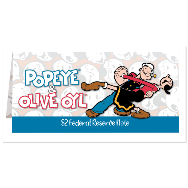 Popeye® and Olive Oyl™ Colorized $2 Note with Holder | Littleton