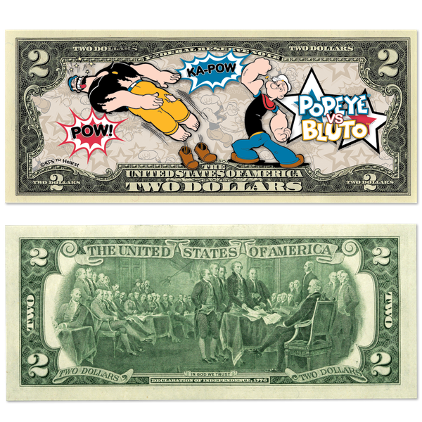 thumbnail image 2 of Popeye & Friends Genuine US $2 Bill With Folio - Officially Licensed Collectible 2 of 12