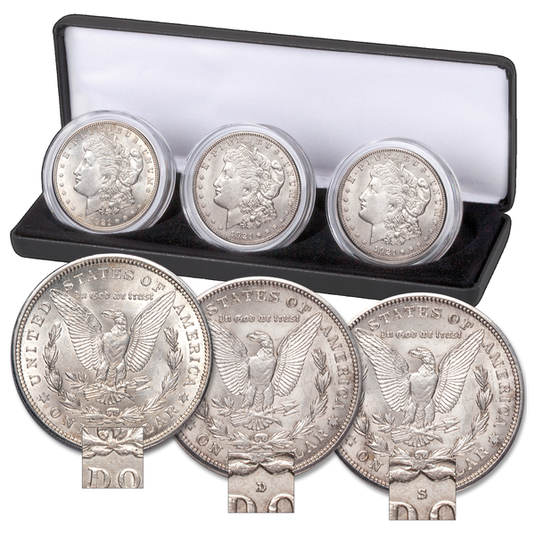 1921 PDS Set of Morgan Silver Dollars in Display Case | Littleton