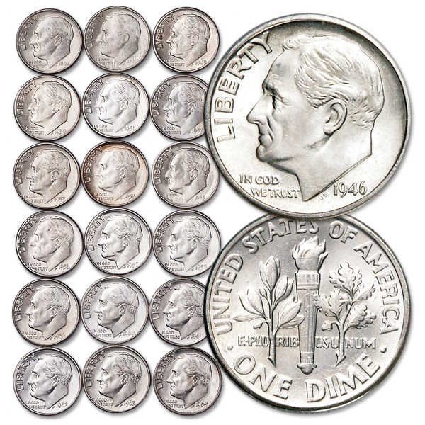 1946-1964 Complete Silver Roosevelt Dime Year Set with Album