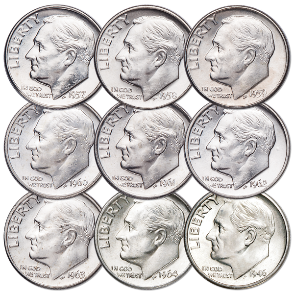 1946-1964 Complete Silver Roosevelt Dime Year Set with Album