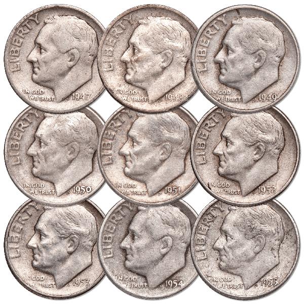 1946-1964 Complete Silver Roosevelt Dime Year Set with Album