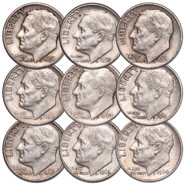 1946-1964 Complete Silver Roosevelt Dime Year Set with Album