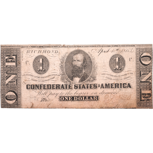 1863 $1 Confederate Note
