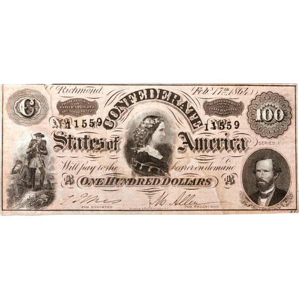 1864 $100 Confederate Note