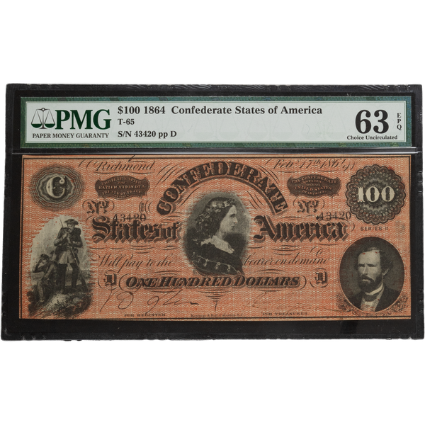 1864 $100 Confederate Note