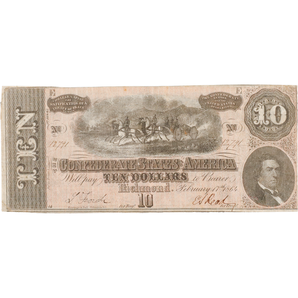 1864 $10 Confederate Note           VG
