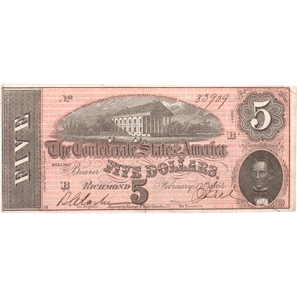 1864 $5 Confederate Note