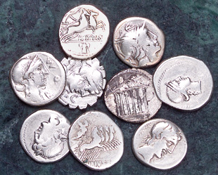 [photo: Roman Republic silver denarii]