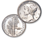 [photo: The Mercury dime depicts Liberty wearing a winged cap to signify freedom of thought.]