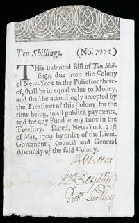 [photo: 1709 New York 10 Shilling Colonial Note]