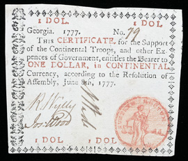 [photo: 1777 Georgia $1 Colonial Note]