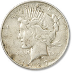 A hoard of 1927-D Peace dollars like this one were locked away in a bank vault for 65 years