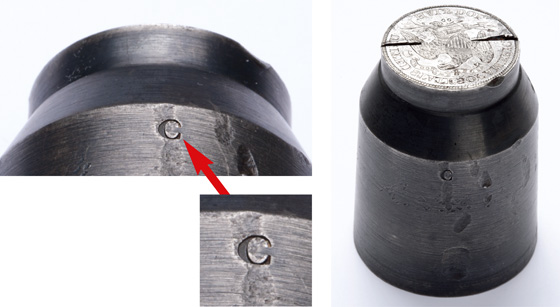 Side view of die with C