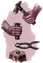 Planchet, punch and anvil die used in ancient coin production