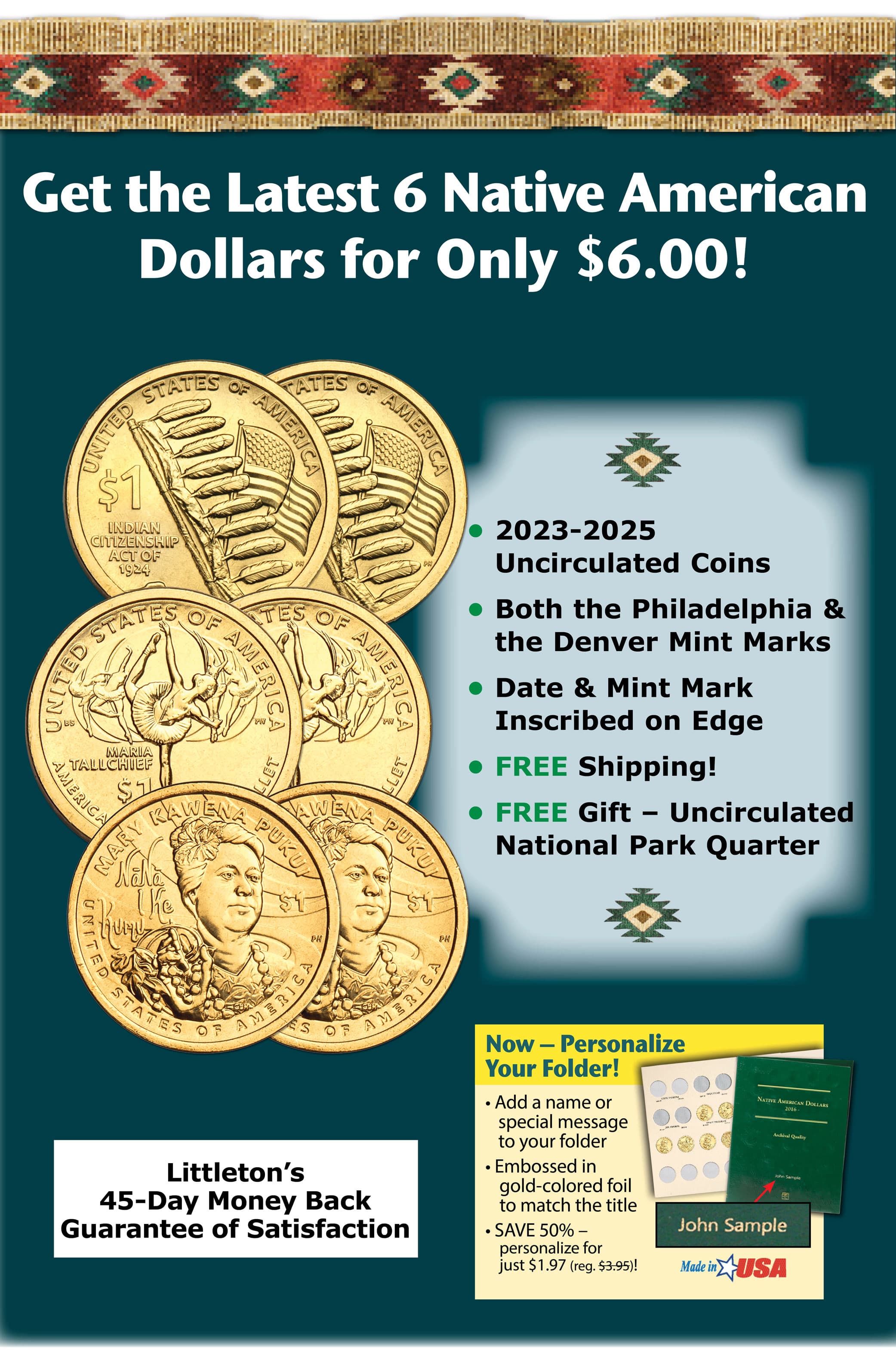 2022-2024 P&D Native American Dollar Set (6 coins)