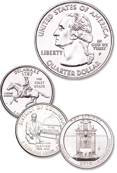 The original Washington quarter obverse design was modified slightly to accommodate wording previously shown on the reverse. Each unique reverse design is minted only for about ten weeks.