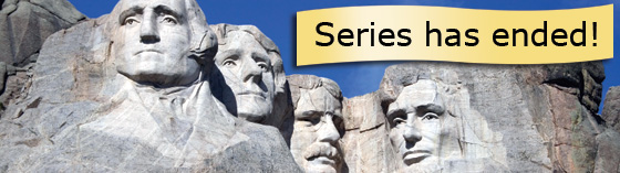 Mt. Rushmore, featuring portraits of presidents Washinton, Jefferson, Lincoln and Roosevelt