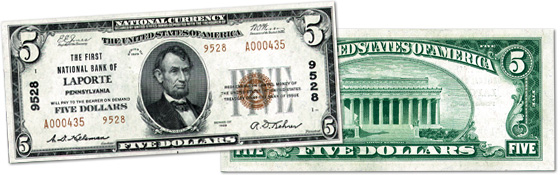 $5 National Bank Note – Series 1929, Type 2