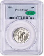 Standing Liberty quarter, certified and encapsulated by PCGS, with CAC sticker