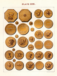 This color woodblock plate, from An American Numismatic Manual, was printed before the age of photographic reproduction.