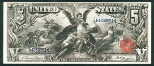 [photo: Series 1896 $5 Educational Silver Certificate]