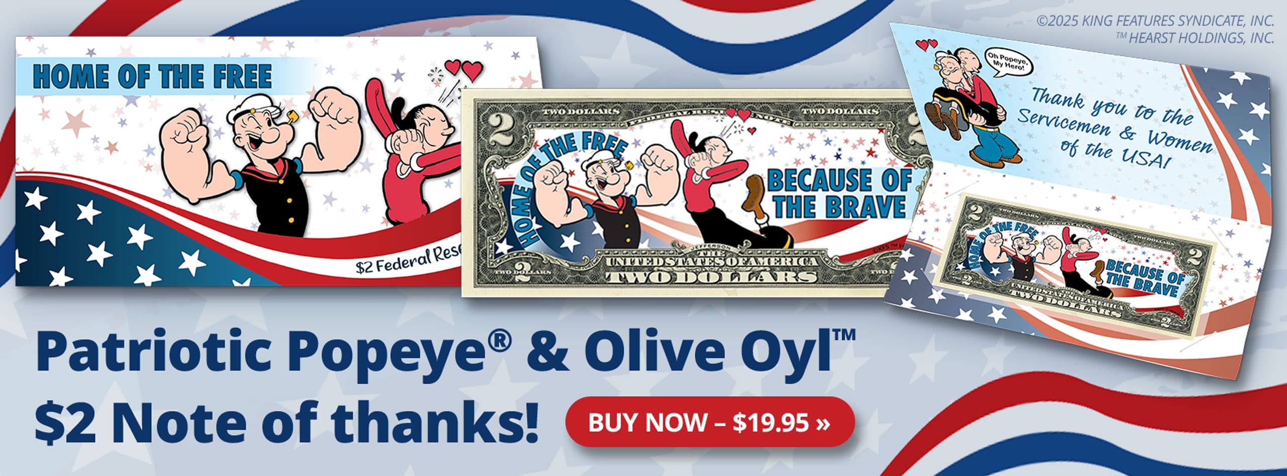 Patriotic Popeye® & Olive Oyl™ $2 Note of thanks! – Buy Now